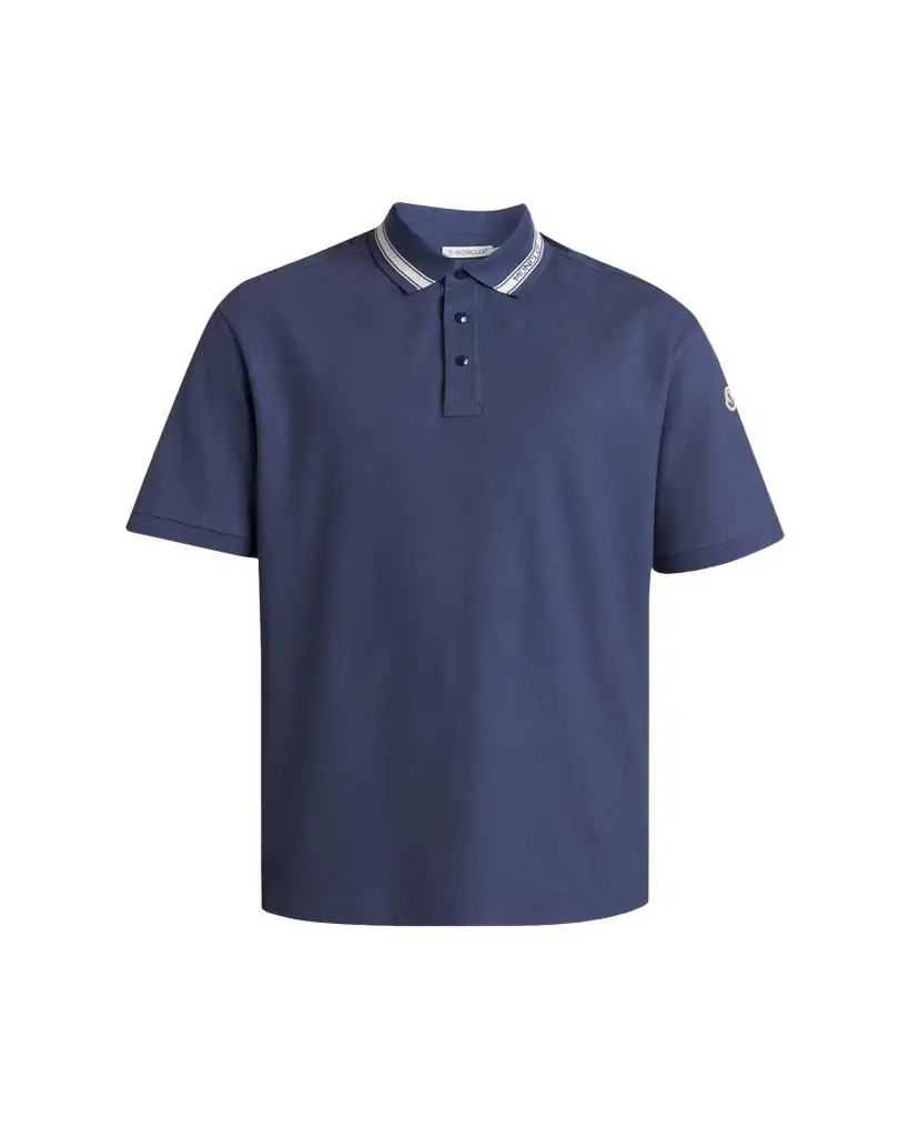 Moncler Men's Stripe-Trim Cotton Pique Polo Shirt