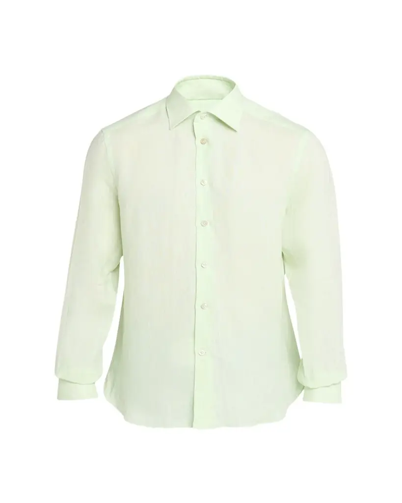 Kiton Men's Solid Linen Button-Down Shirt with Mother-Of-Pearl