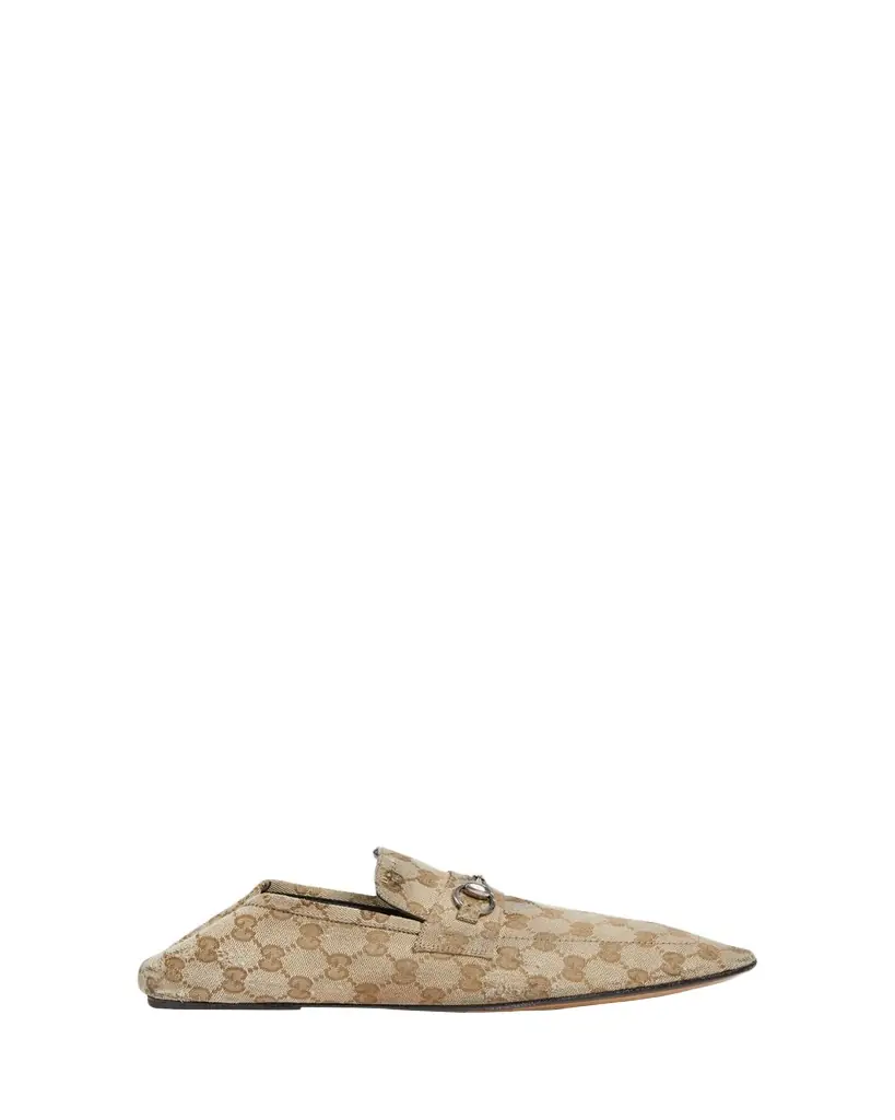 Gucci Men's Aged-Effect Canvas Bit Loafers with Foldable Heel