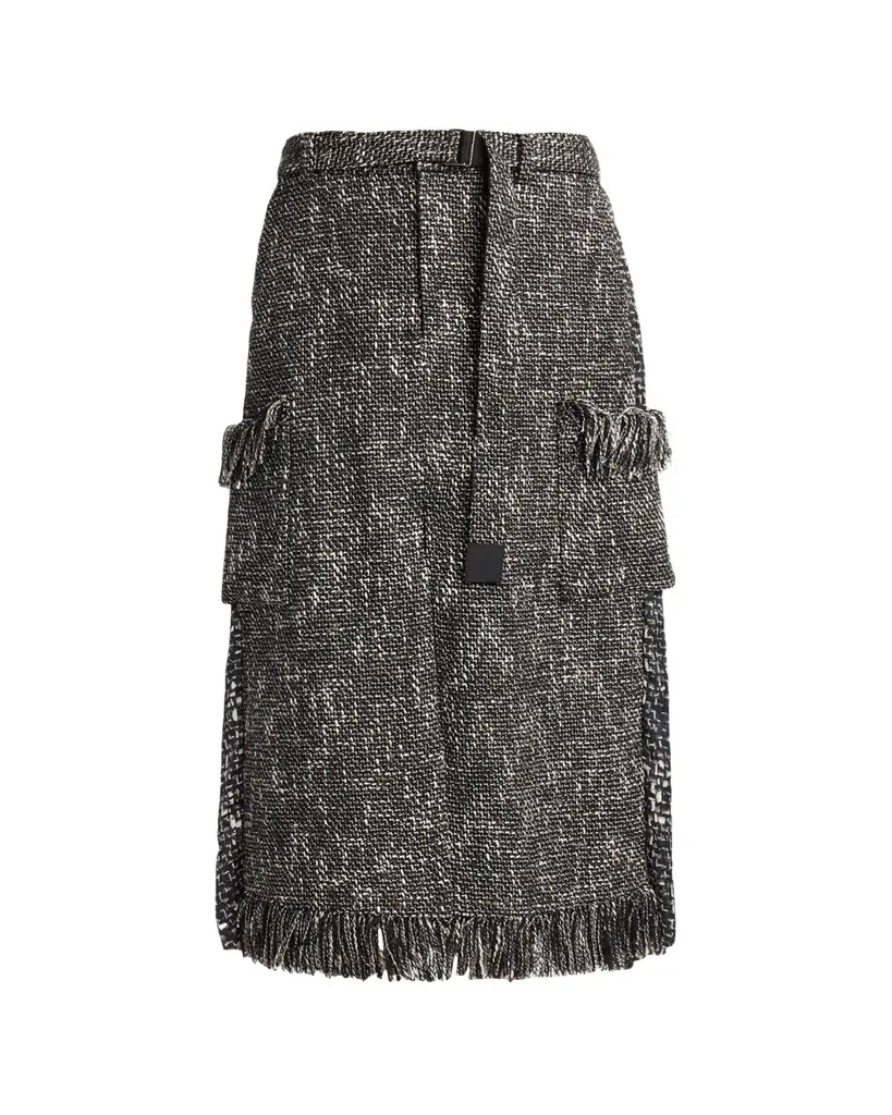 SACAI Mixed-Media Tweed Belted Midi Skirt