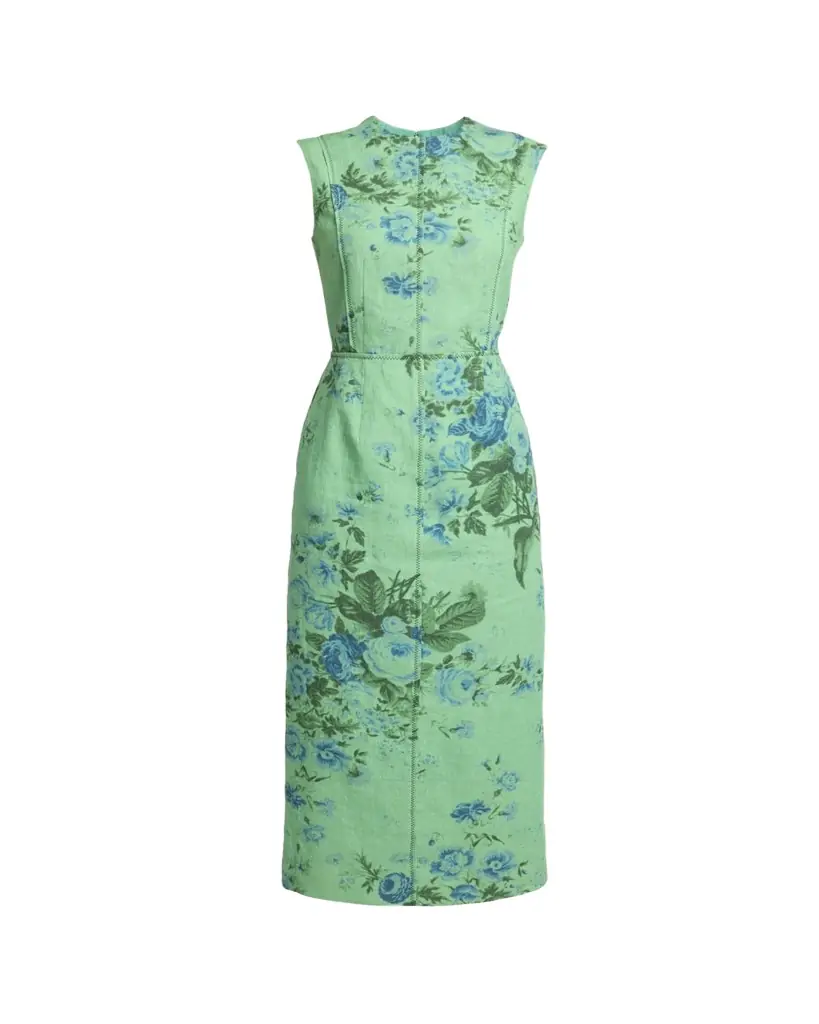 Erdem Sleeveless Floral-Print Linen Midi Dress
