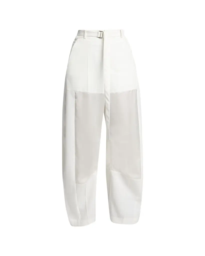 SACAI Patchwork Wool Wide-Leg Pants With Belt