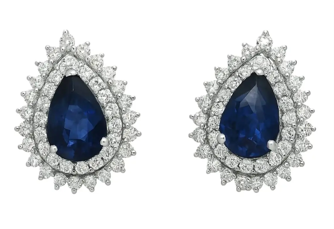 Wish Fine Jewelry 3.41ct Diamond Sapphire 18K Gold Pear Halo Earrings