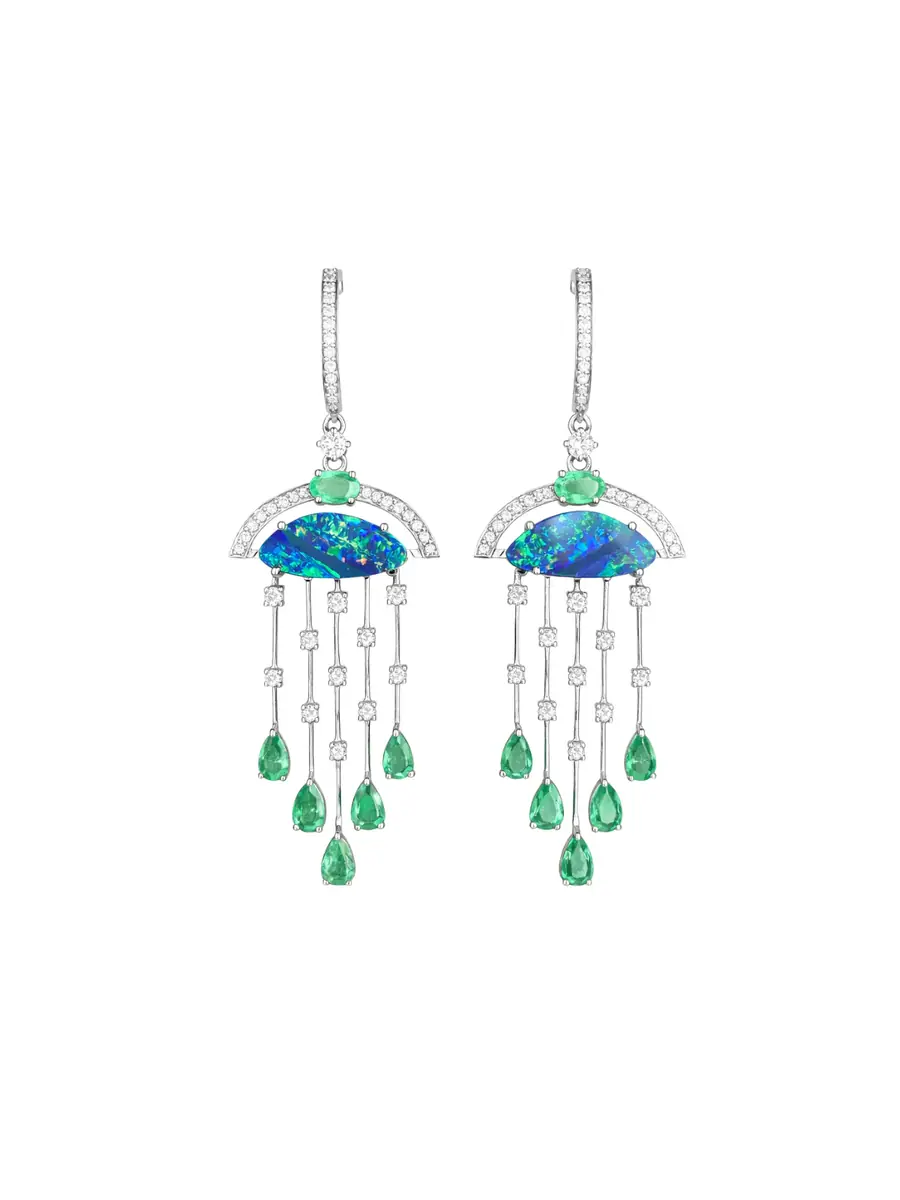 Wish Fine Jewelry 3.47ct Diamond Emerald 18K Gold Statement Earrings