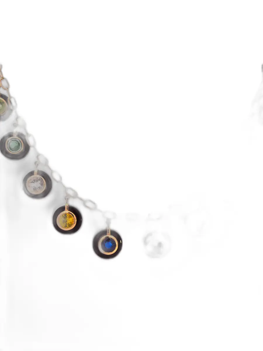 Wish Fine Jewelry Multi Color Sapphire Onyx 14K Gold Station Drop Necklace