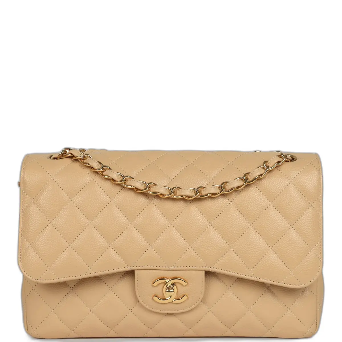 Chanel Pre-owned Chanel Jumbo Classic Double Flap Bag Light Beige Caviar Gold Hardware