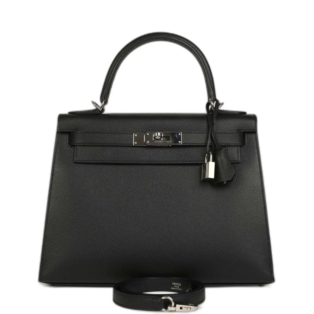 hermes Pre-owned Hermes Kelly Sellier 28 Black Epsom Palladium Hardware