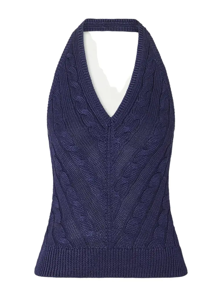 Ralph Lauren Collection Cable-knit Silk Halterneck Top
