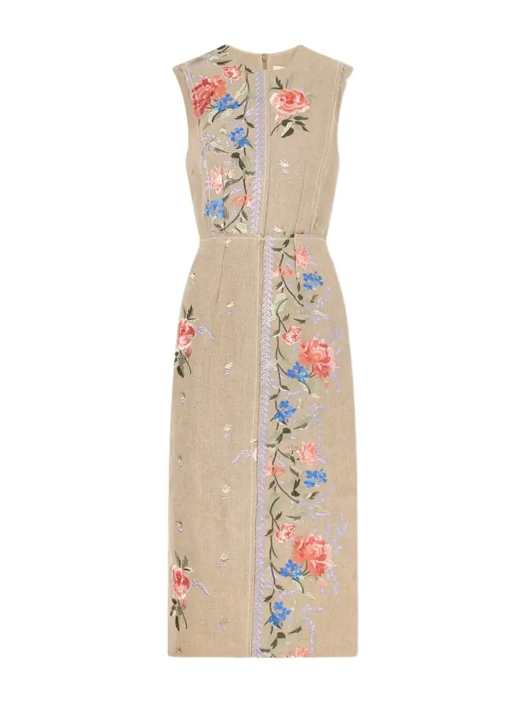erdem linen dress Embroidered Cotton Twill Hourglass Midi Dress