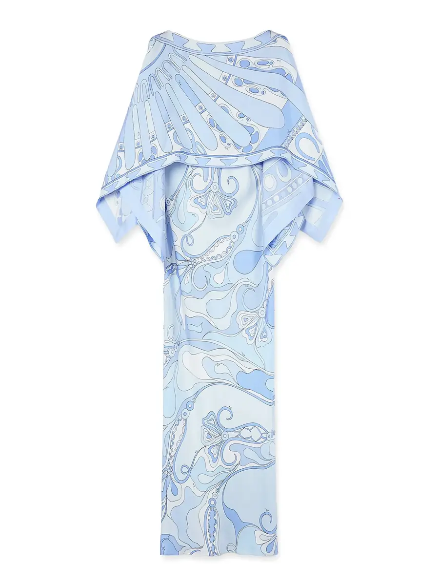 PUCCI Orchidee & Soleil Print Silk Dress with Cape