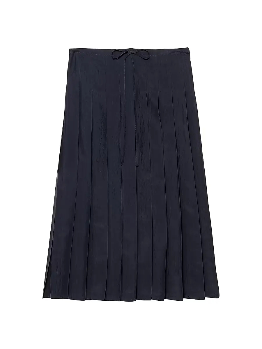 Prada Women's Pleated Silk Midi-Skirt - Blue
