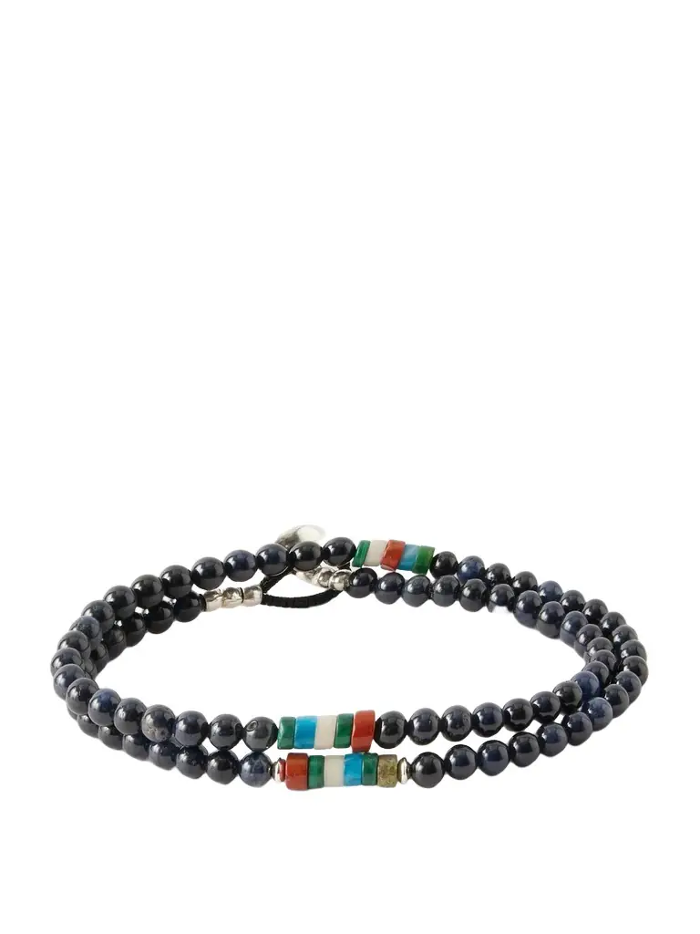 Mikia Sterling Silver Multi-Stone Beaded Bracelet - Men