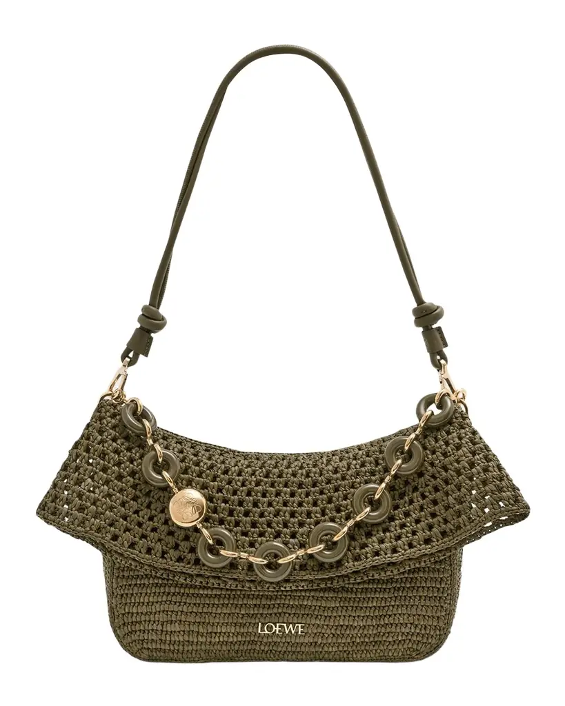 Loewe x Paula's Ibiza Ola Small Shoulder Bag in Raffia and Leather