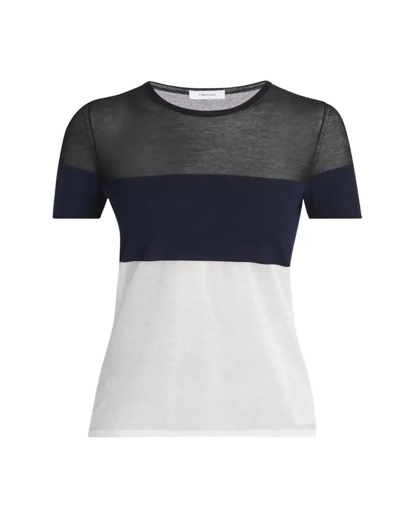 Ferragamo Colorblock Sheer Linen Short-Sleeve T-Shirt