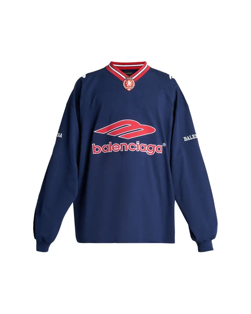 Balenciaga Men's 3B Football Long-Sleeve V-Neck Cotton T-Shirt