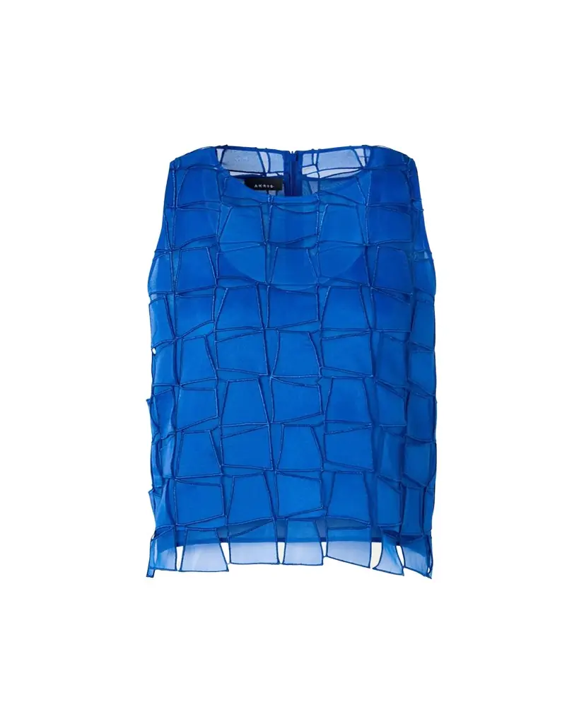 Akris Embroidered Organza Sleeveless Blouse