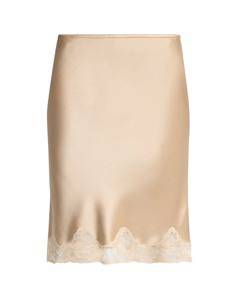 Saint Laurent Lace-Trim Satin Knee-Length Skirt