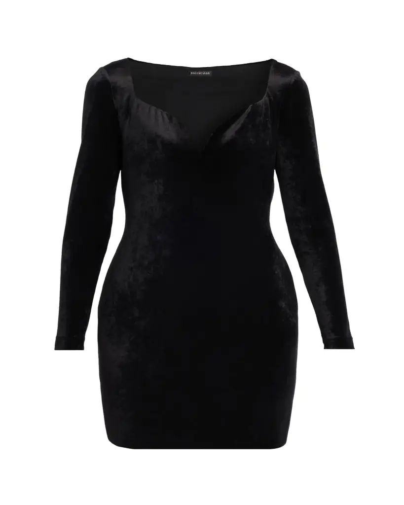 Balenciaga Sweetheart-Neck Long-Sleeve Stretch Velvet Mini Dress