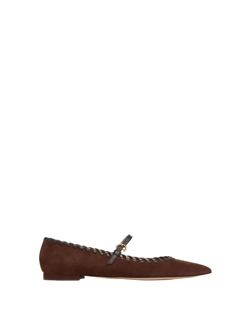 Gianvito Rossi Whipstitch Suede Pointed Ballerina Flats