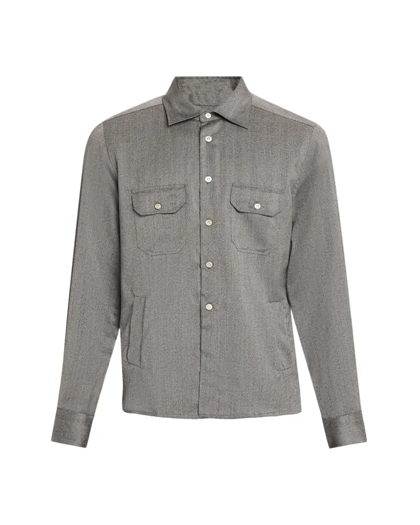 Kiton Men's Cashmere Herringbone Flap-Pocket Overshirt
