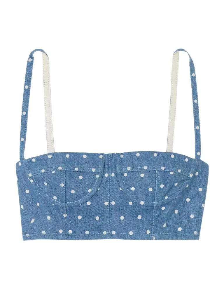 Carolina Herrera Cropped Polka-dot Denim Bustier Top