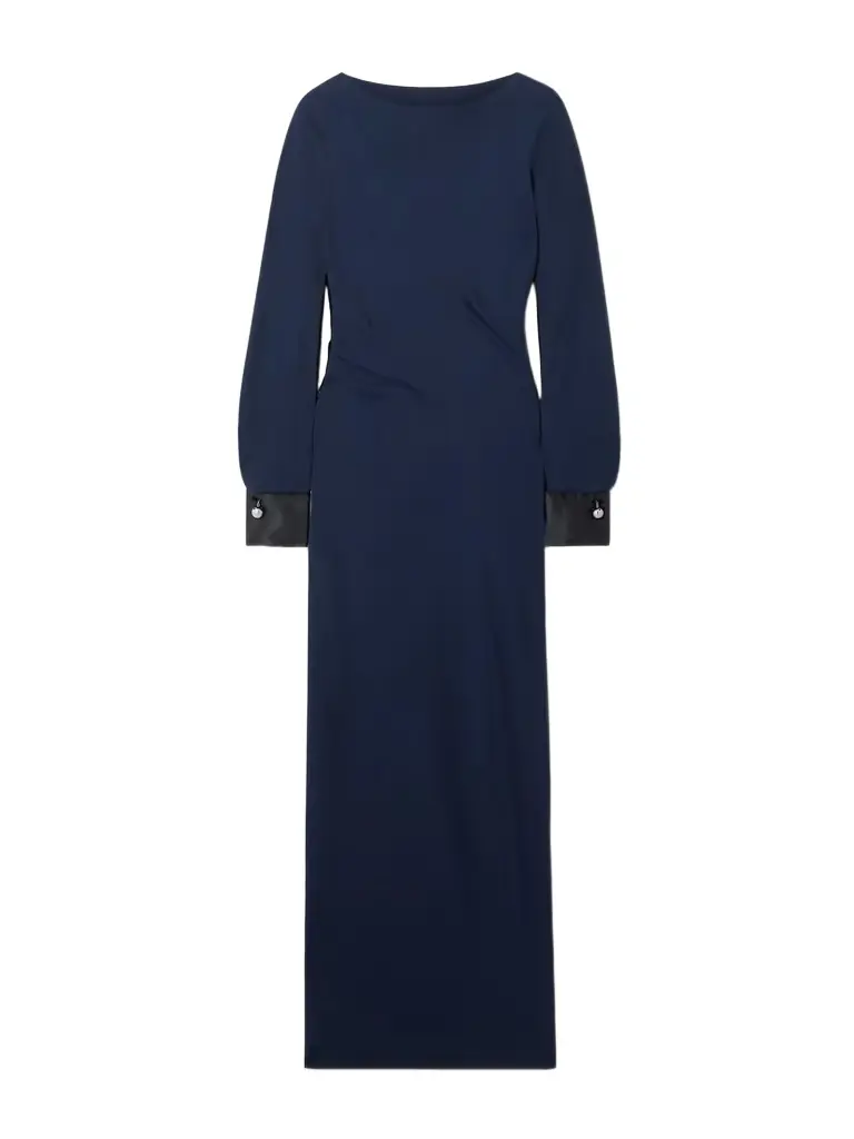 Lanvin Draped Satin-trimmed Crepe Maxi Dress