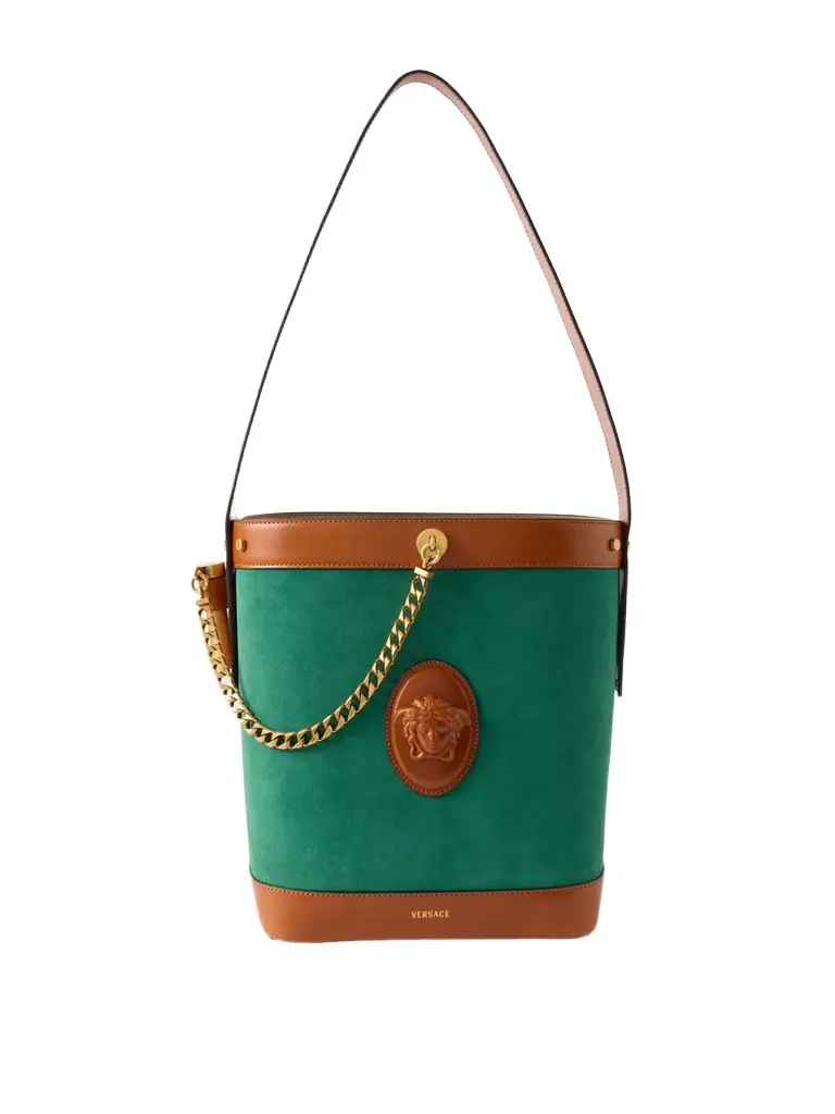 Versace Pivot Small Leather Bucket Bag
