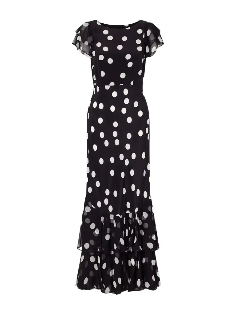 Rixo Ordinia Polka-dot Crepon-trimmed Silk-satin Midi Dress