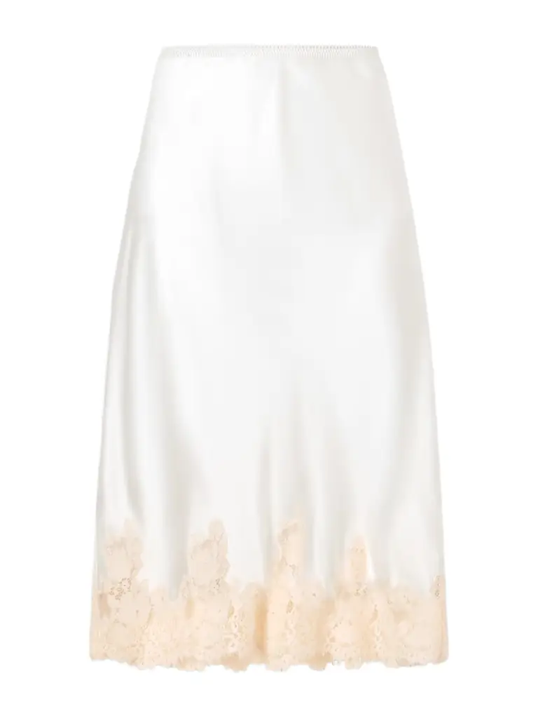 DÔEN Elowette Lace-trimmed Silk-satin Midi Skirt