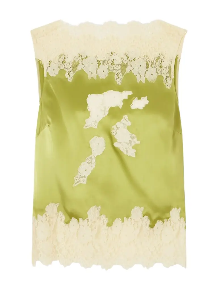 DÔEN Viviane Lace-trimmed Silk-satin Top