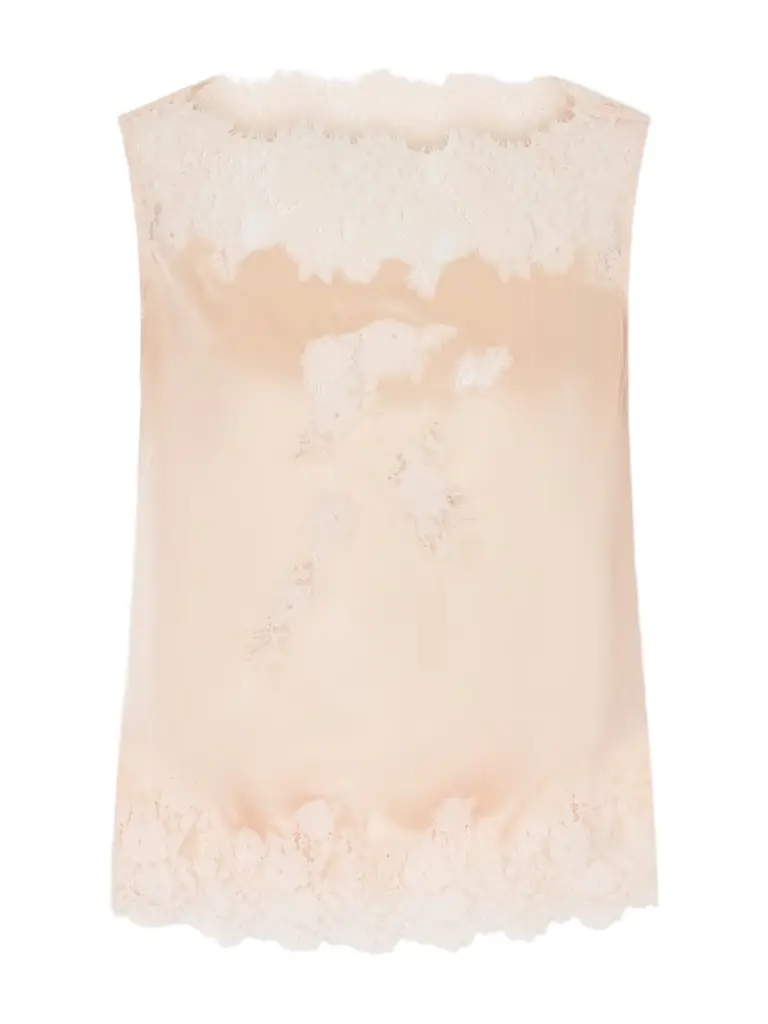 DÔEN Viviane Lace-trimmed Silk-satin Top