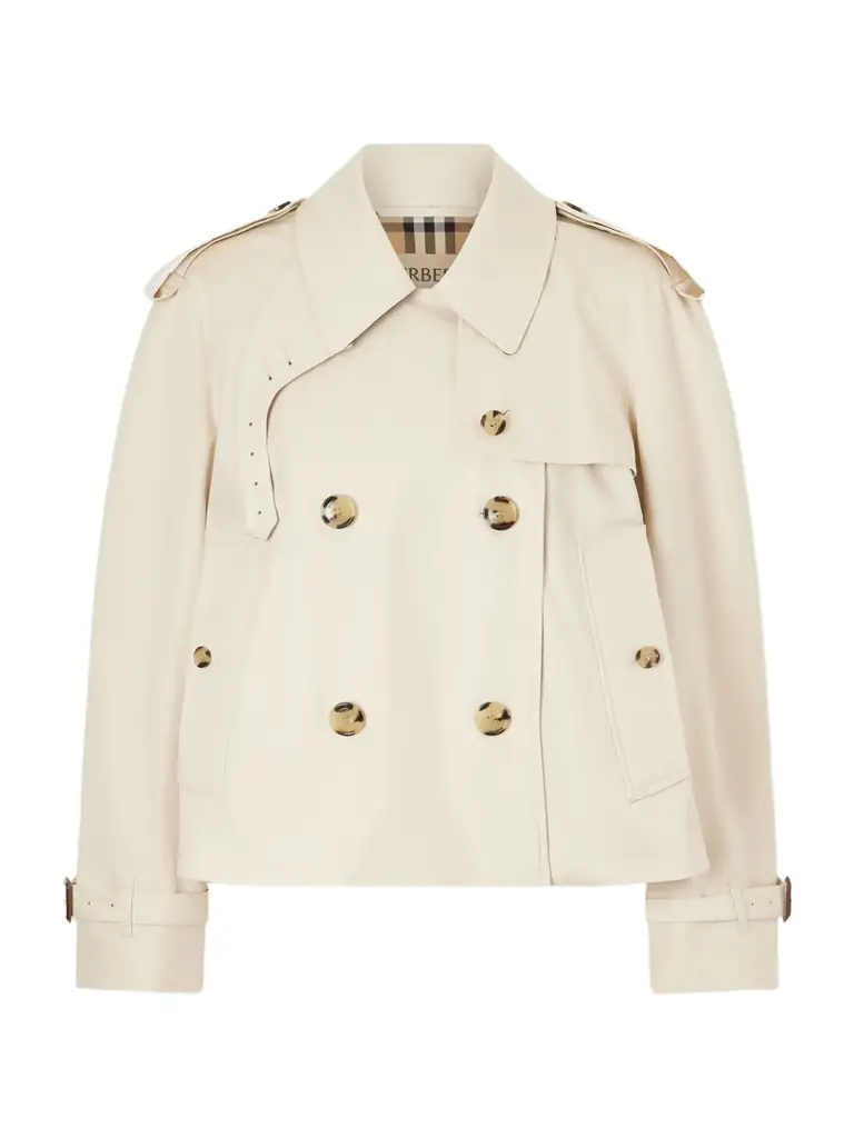 Burberry Haltye Double-breasted Belted Cotton-gabardine Cropped Trench Jacket