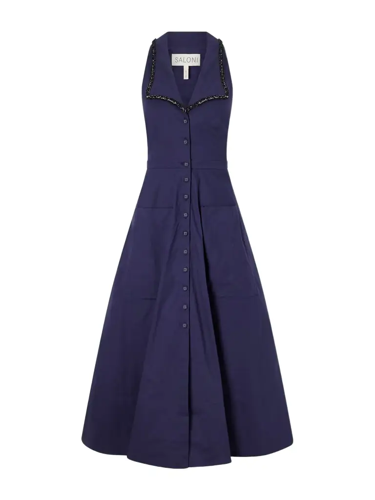 Saloni Jessica Crystal-embellished Cotton-blend Poplin Midi Dress
