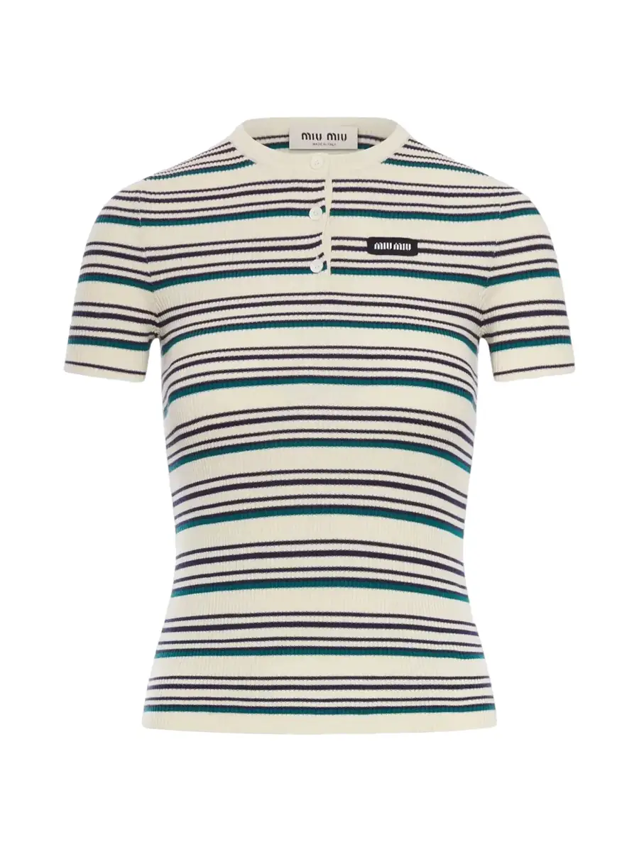 Miu Miu Striped Cotton Henley Shirt