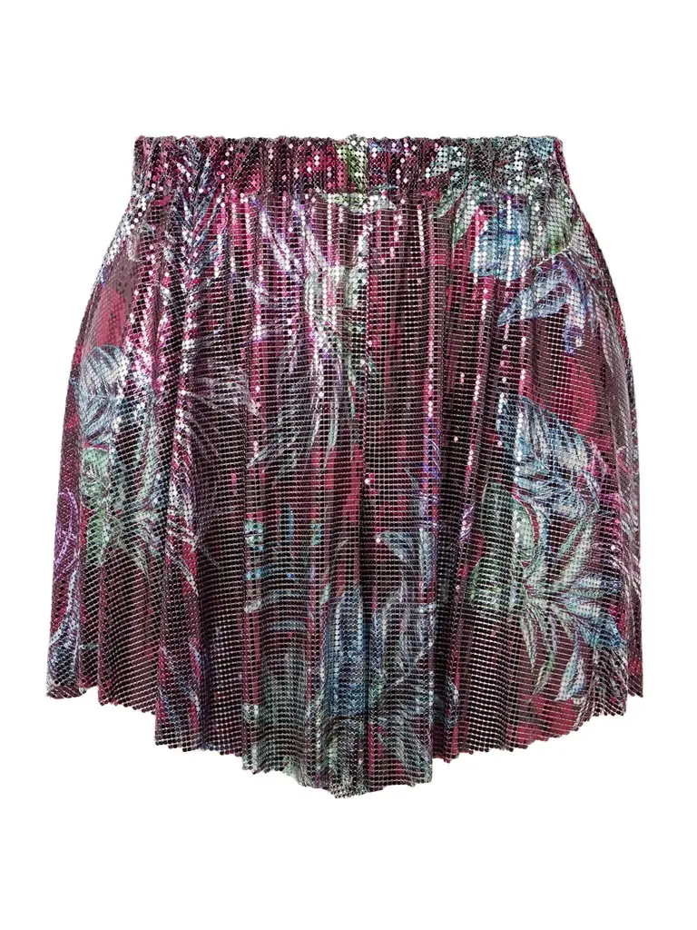 Rabanne Printed Pleated Chainmail Shorts