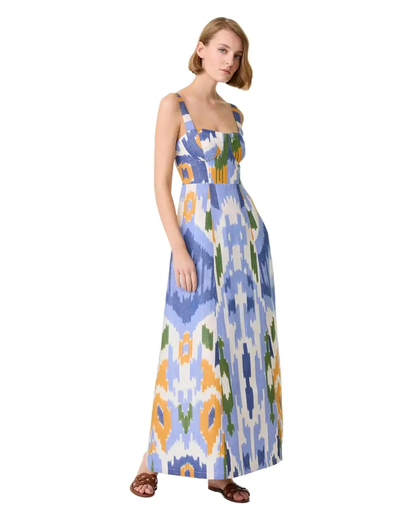 Emporio Sirenuse Azzurra Dress in Watercolor Ikat