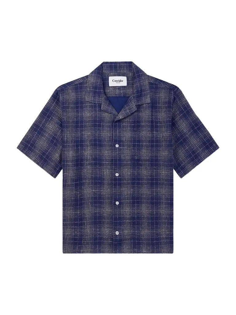 Corridor Camp-Collar Checked Cotton and Linen-Blend Gauze Shirt - Men