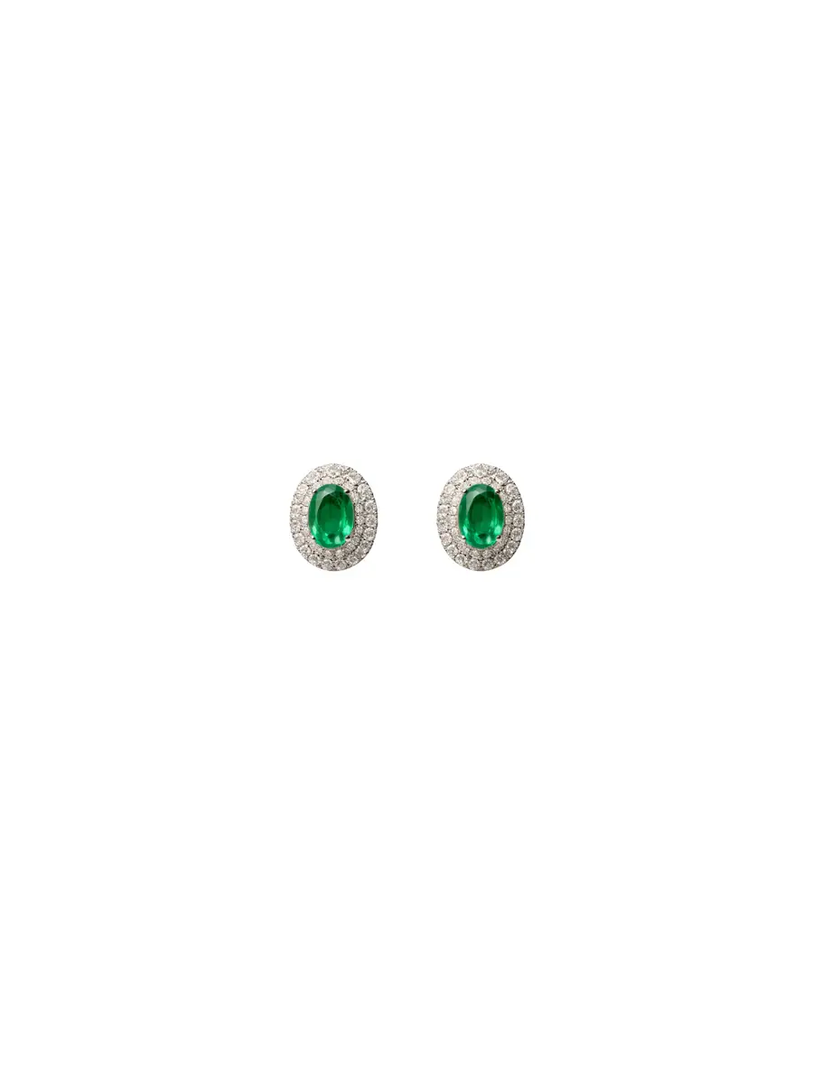 Wish Fine Jewelry 1.54ct Diamond Emerald 18K Gold Halo Stud Earrings