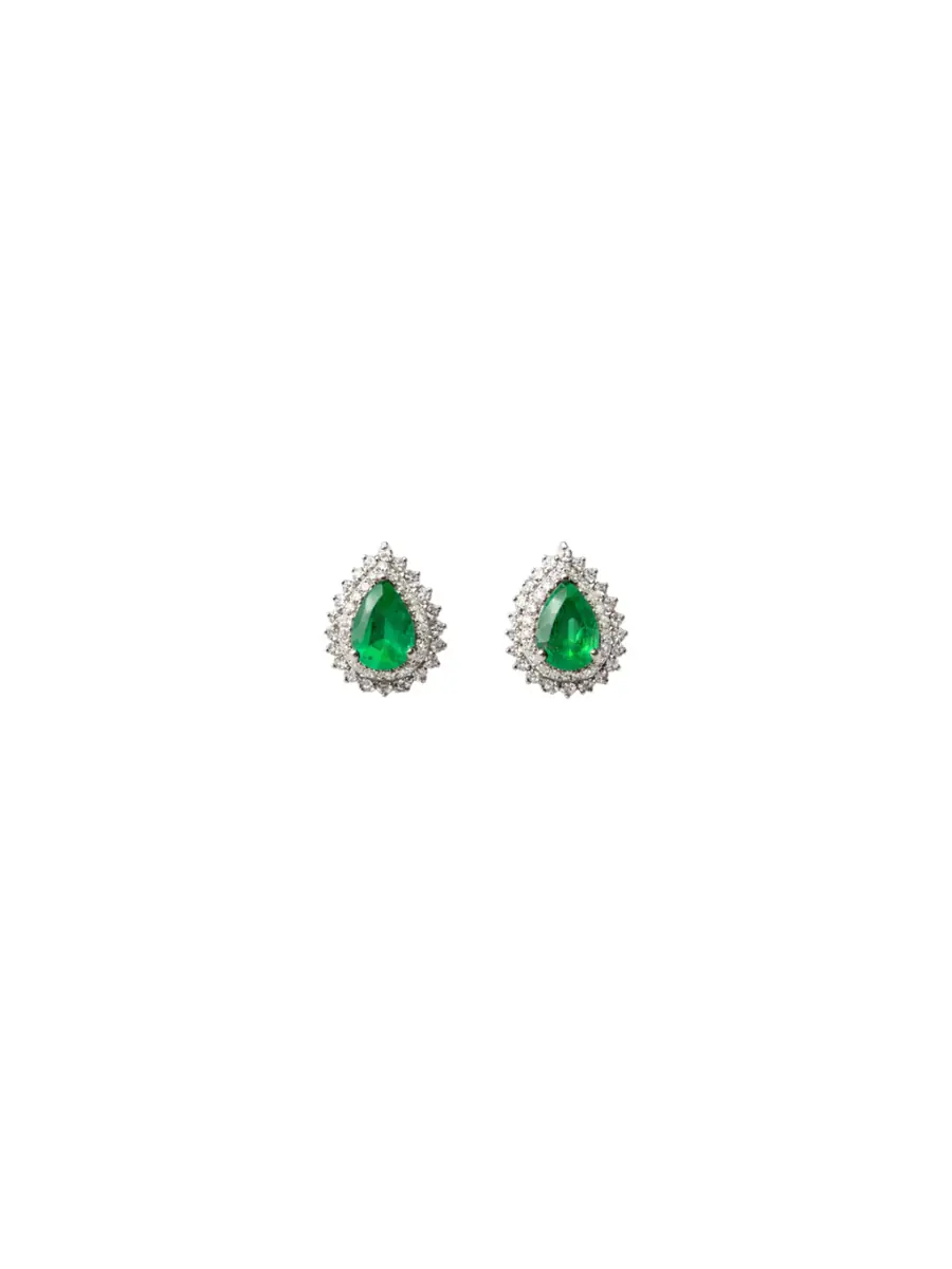 Wish Fine Jewelry 1.62ct Diamond Emerald 18K Gold Pear Halo Earrings