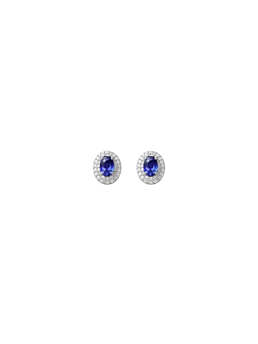 Wish Fine Jewelry 1.83ct Blue Sapphire Diamond 18K Gold Halo Stud Earrings