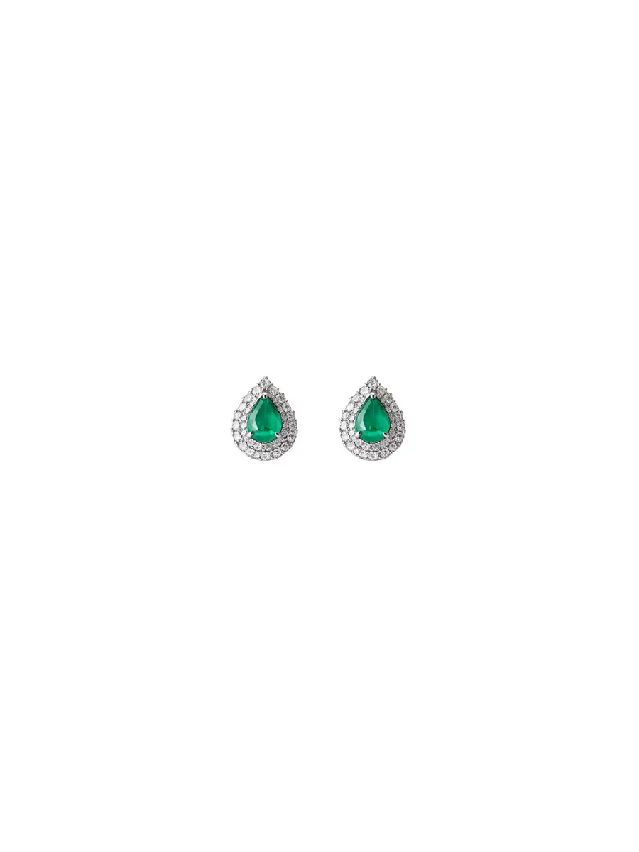 Wish Fine Jewelry 1.89ct Diamond Emerald 18K Gold Halo Pear Stud Earrings