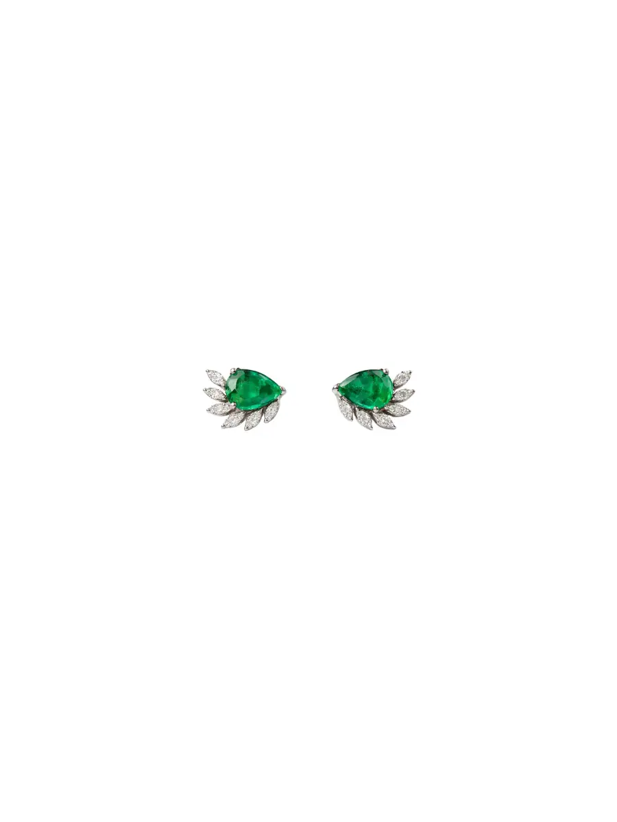 Wish Fine Jewelry 1.90 Emerald Diamond 18K Gold Pear Leaf Earrings