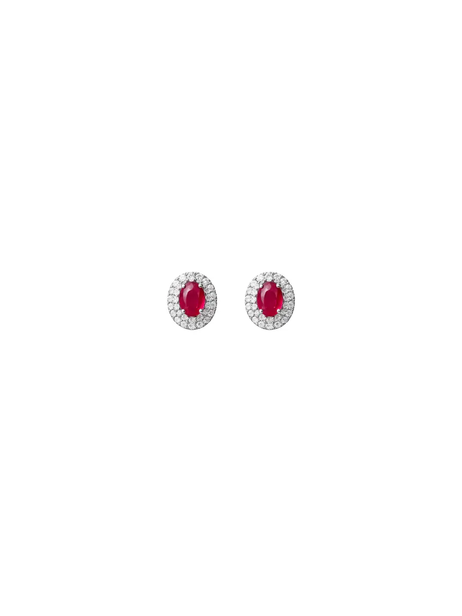 Wish Fine Jewelry 1.99ct Diamond Ruby 18K Gold Halo Stud Earrings