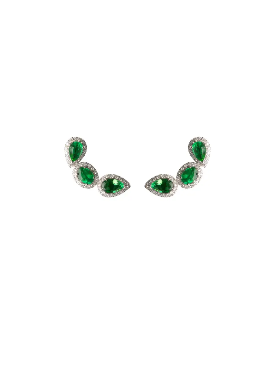 Wish Fine Jewelry 2.85ct Diamond Emerald 18K Gold Climber Earrings