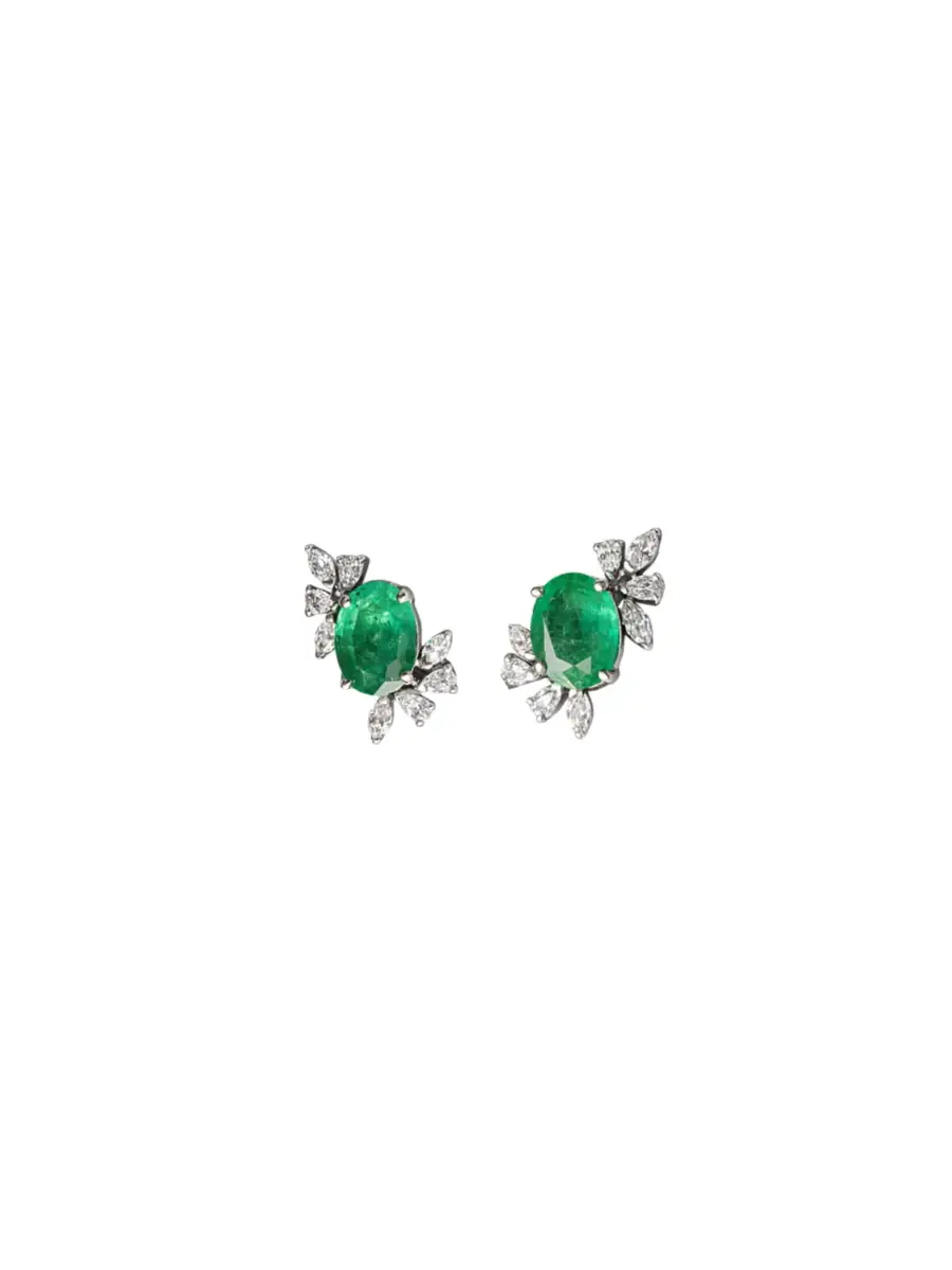 Wish Fine Jewelry 3.56ct Emerald Diamond 18K Gold Leaf Stud Earrings