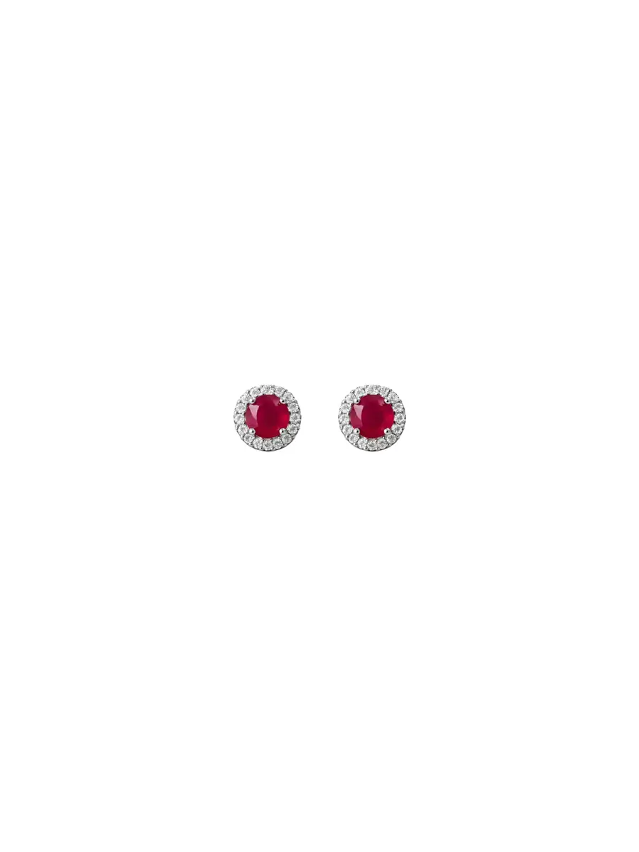 Wish Fine Jewelry 4.61ct Diamond Ruby 18K Gold Halo Stud Earrings