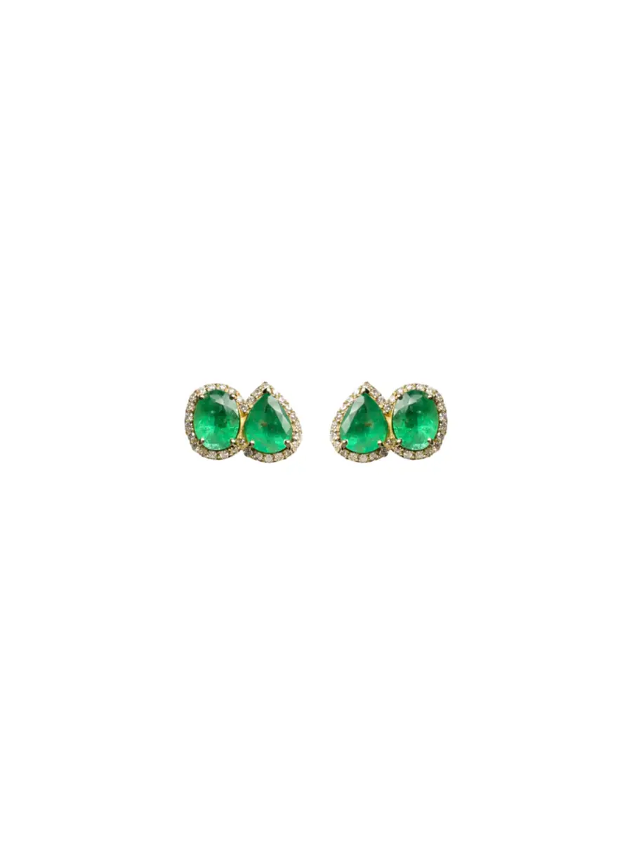 Wish Fine Jewelry 4.78ct Diamond Emerald 18K Gold Double Stud Earrings