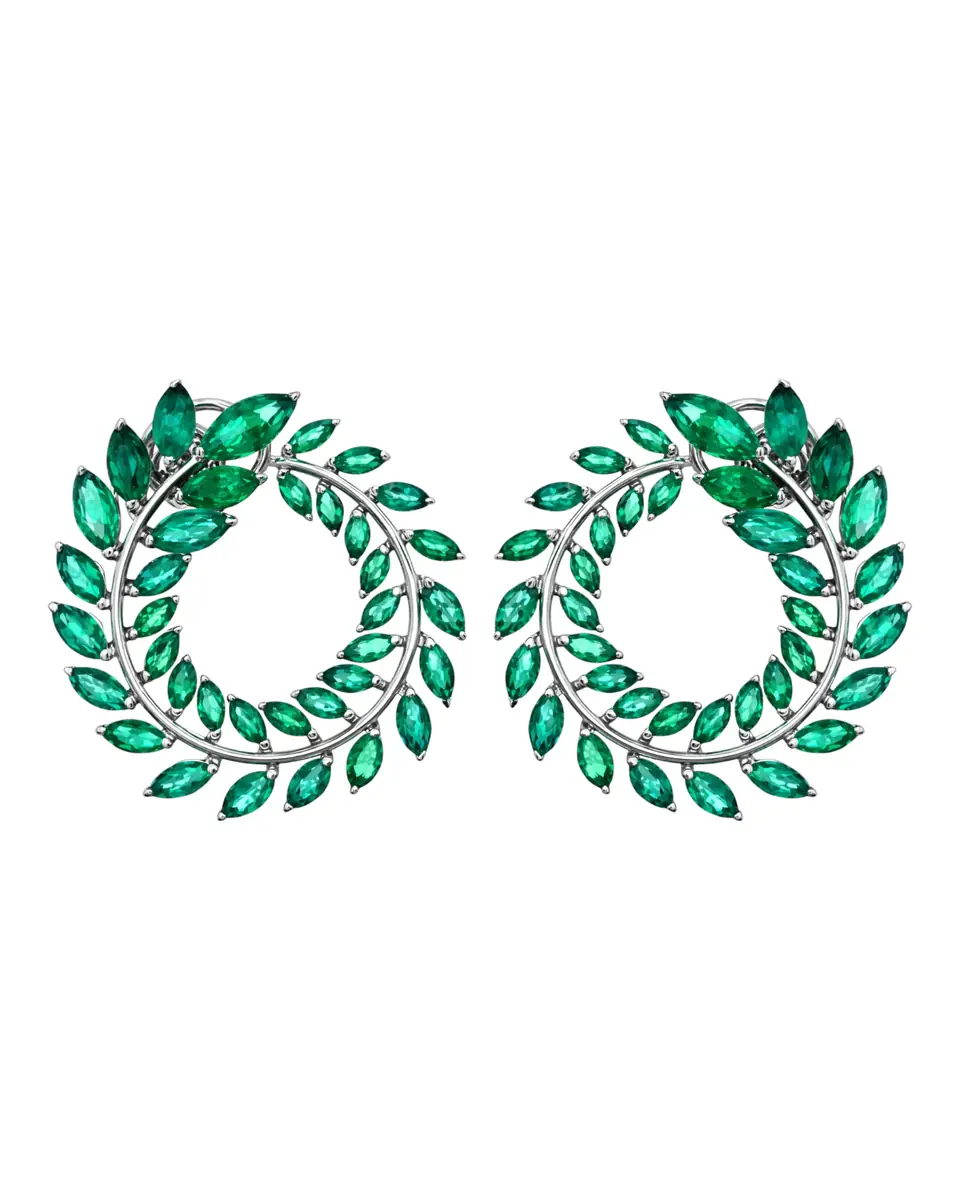 Wish Fine Jewelry 8.30ct Emerald 18K Gold Cluster Earrings