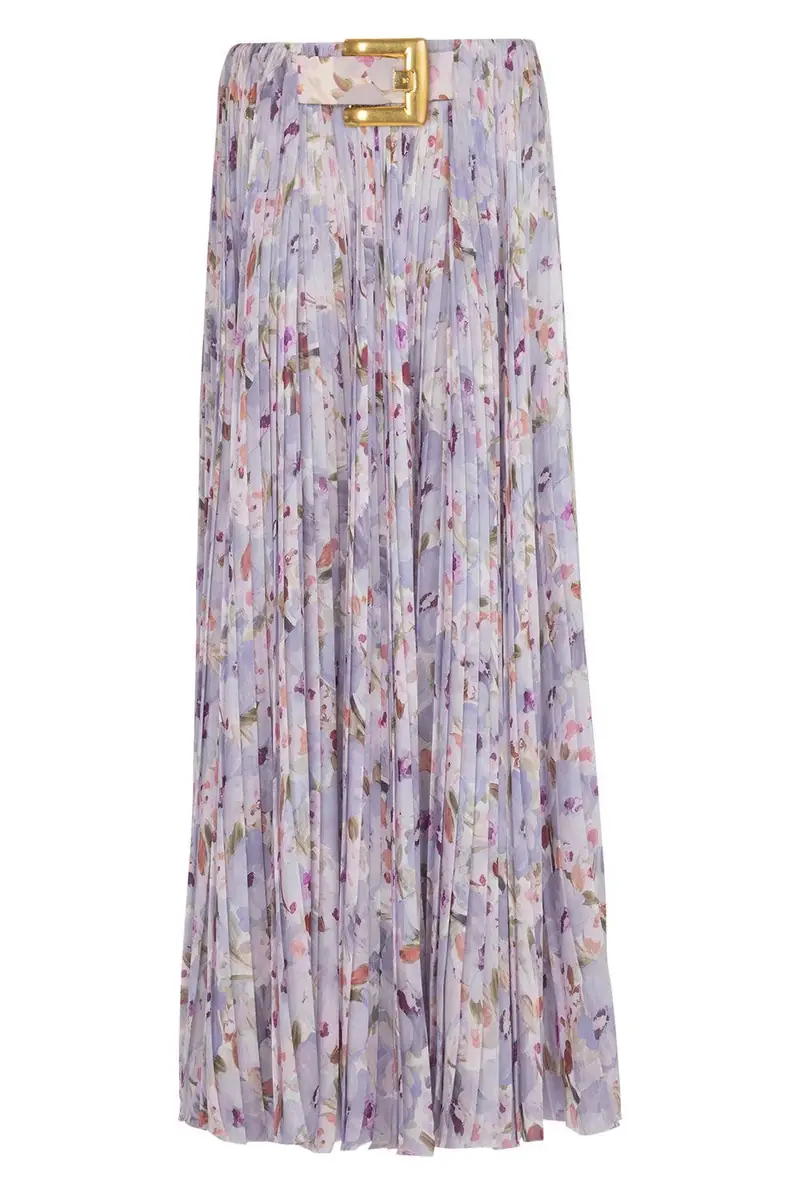 Balmain Belted Flower Print Skirt