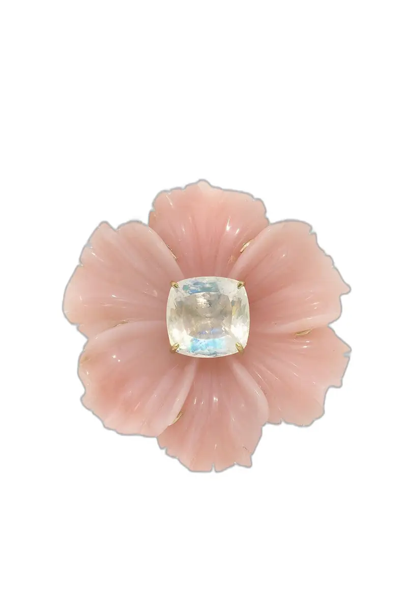 IRENE NEUWIRTH JEWELRY Pink Opal Rainbow Moonstone Tropical Flower Necklace